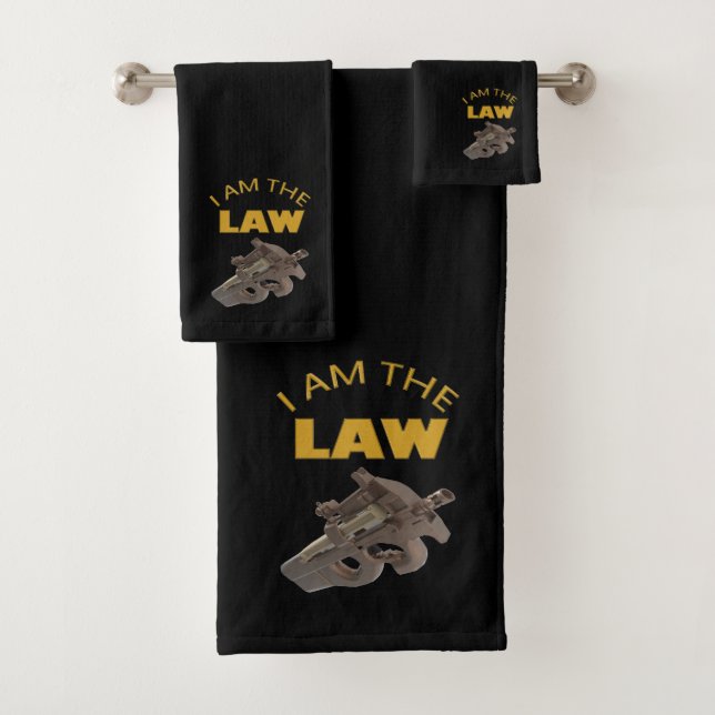 I am the law with a m4a1 machine gun.(black) bath towel set (Insitu)