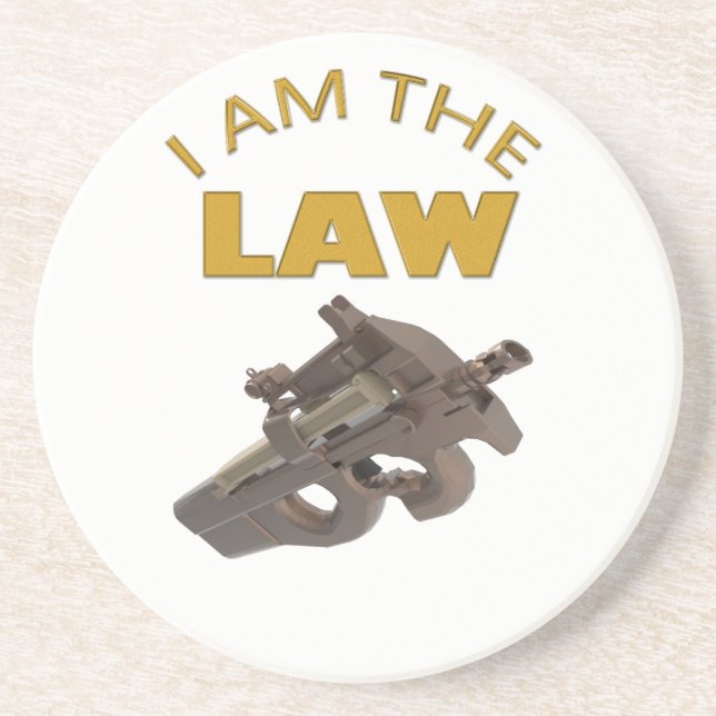 I am the law with a m4a1 machine gun coaster (Front)