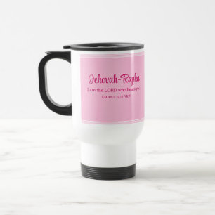 I am the Lord Who Heals You Bible Verse Light Pink Travel Mug