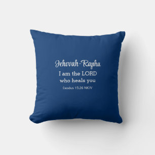 I am the Lord Who Heals You Bible Verse Navy Blue Throw Pillow