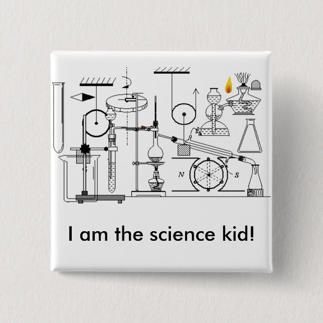 I am the science kid! 2 inch square button (Front)