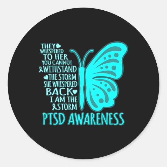 I Am The Storm Ptsd Stress Awareness Ribbon Graphi Classic Round Sticker (Front)