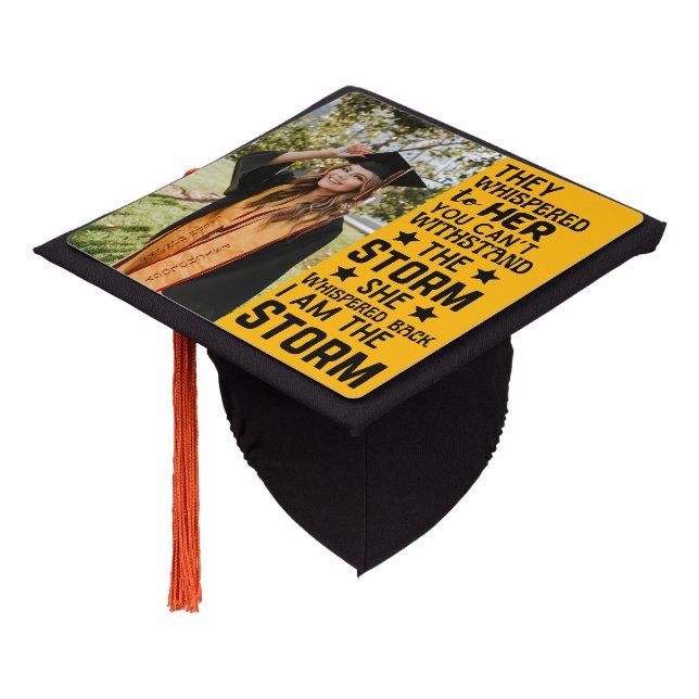 I Am The Storm Yellow Black Bold Grad Party Graduation Cap Topper (Angled)