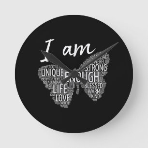 I Am Unique Strong Law of Attraction Positive Affi Round Clock