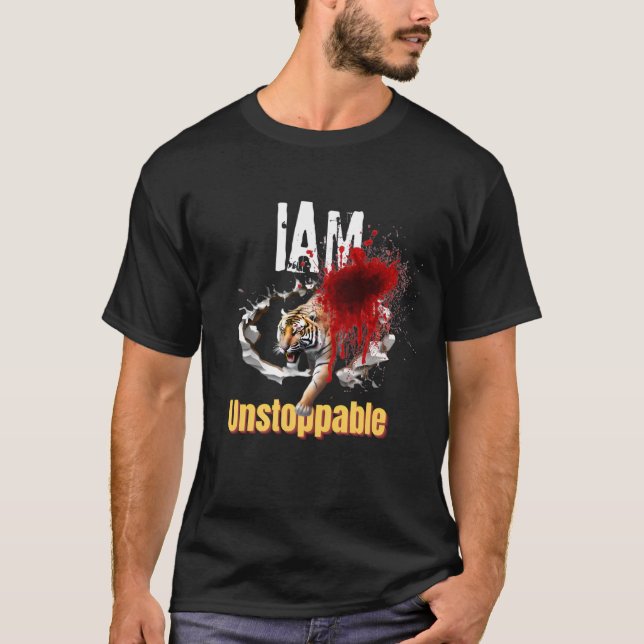 I Am Unstoppable Tiger Breakthrough Bloody Graphic T-Shirt (Front)