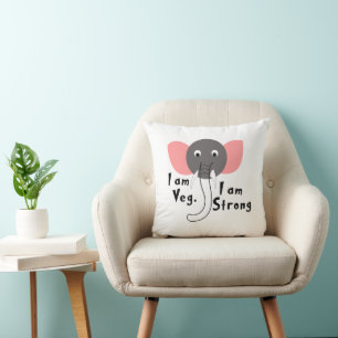 I am Veg I am Strong Baby Elephant  Throw Pillow