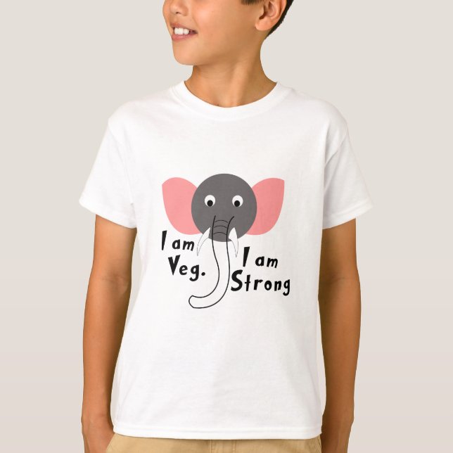 I am Veg I am Strong Elephant Animal Boy Kids T-Shirt (Front)