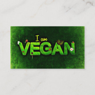 I Am Vegan Written With A Grassy Nature Texture Business Card