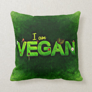 I Am Vegan Written With A Grassy Nature Texture Throw Pillow