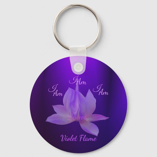 I Am Violet Flame With Lotus Keychain (Front)
