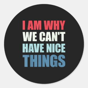 I Am Why We Can't Have Nice Things  Classic Round Sticker
