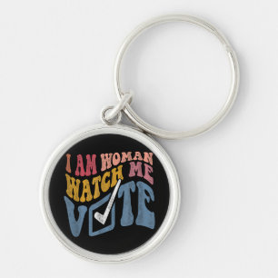 I Am Woman Watch Me Vote 2024 Blue Wave Vote Keychain