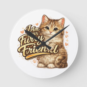 I Am Your Furry Friend Cat Design Round Clock