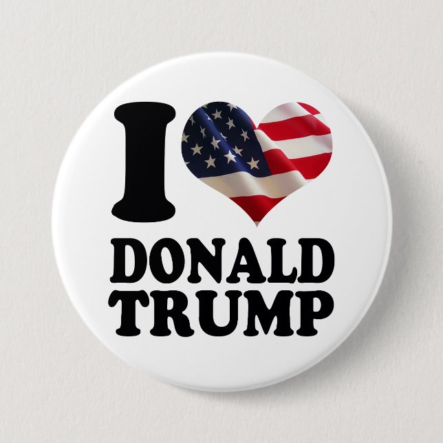 I American Flag Heart Donald Trump 3 Inch Round Button (Front)