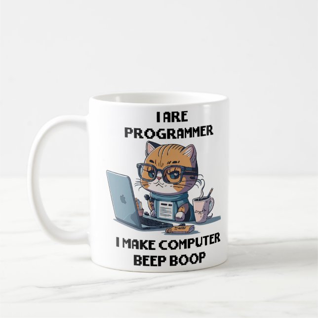 I Are Programmer Cat Beep Boop cat Programmer Coffee Mug (Left)