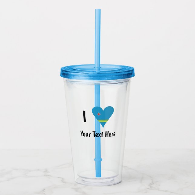 I ( Aruban Flag Heart Love) Your Text Acrylic Tumbler (Front)