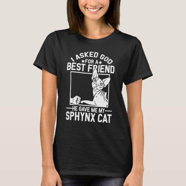 I Asked God For A Best Friend  Sphynx Cat Mom T-Shirt (Front)