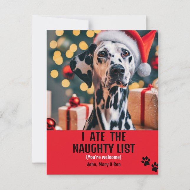 I ate Naughty List Pet Photo Christmas Red Holiday Invitation (Front)