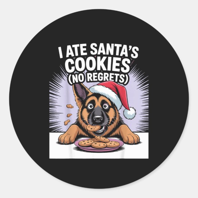 I Ate Santas Cookies Puppy Funny Christmas German  Classic Round Sticker (Front)