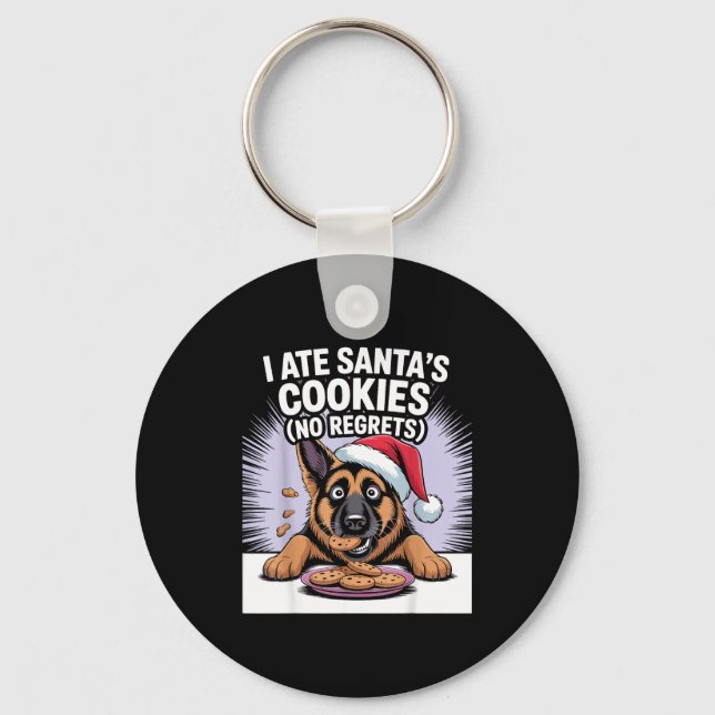 I Ate Santas Cookies Puppy Funny Christmas German  Keychain (Front)