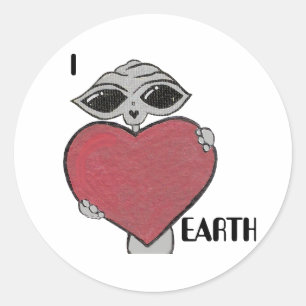 I autocollant d'alien de la terre d'amour de coeur