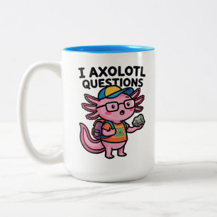 I Axolotl Questions schoolkid holds rock curiosity Two-Tone Coffee Mug
