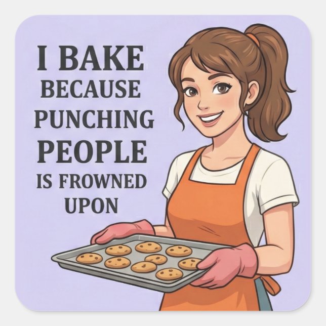 I Bake Because Punching People Is Frowned Upon Square Sticker (Front)