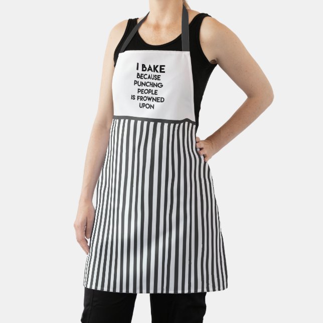 I Bake! Funny Baking Quote & Grey Stripes Apron (Insitu)
