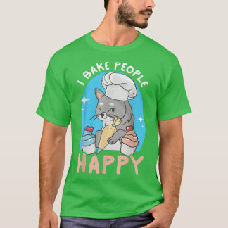 I Bake People Happy Funny Chef Feline Cat Baking C T-Shirt