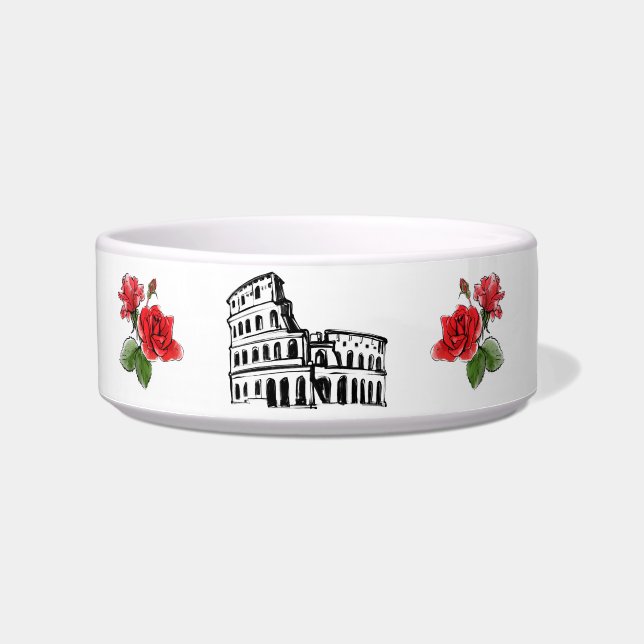 *~* I BARK IN ITALIAN COLOSSEUM RED ROSES BOWL (Front)