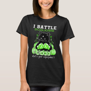 I Battle Scoliosis Awareness Cat T-Shirt