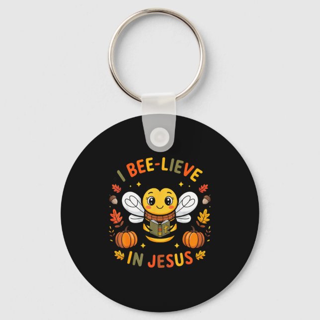 I Bee-lieve In Jesus Fall Christian Thanksgiving S Keychain (Front)
