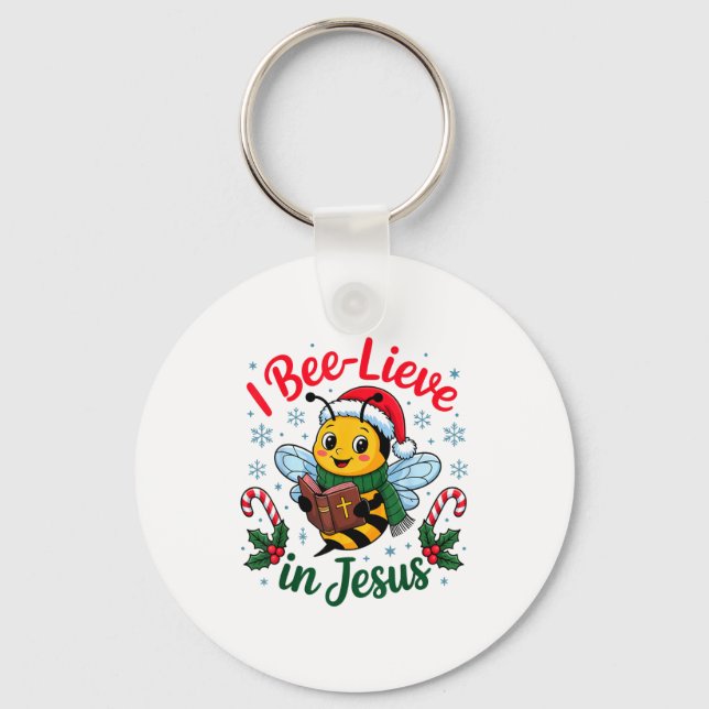I Bee-lieve In Jesus Gospel Kids Christian Christm Keychain (Front)