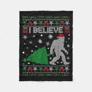 I Believe Big Foot Sasquatch Christmas  Fleece Blanket