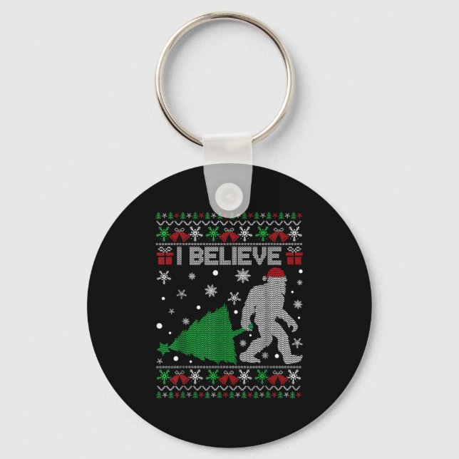 I Believe Big Foot Sasquatch Christmas  Keychain (Front)