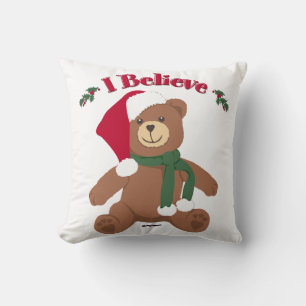 I Believe! Christmas Teddy Bear Throw Pillow