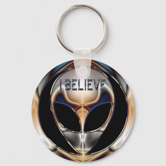 I BELIEVE CHROME ALIEN HEAD KEYCHAIN (Front)