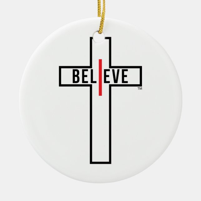 I BELIEVE CROSS, CHRISTMAS ORNAMENT, (ROUND) CERAMIC ORNAMENT (Front)
