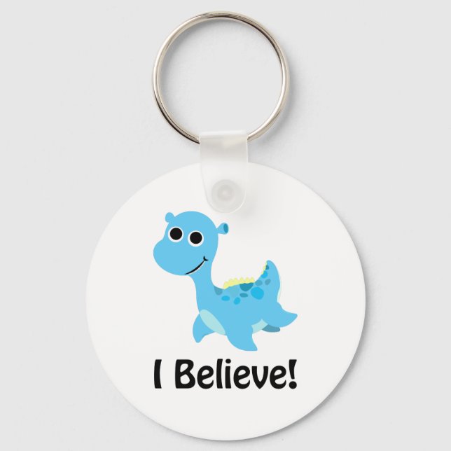 I Believe! Cute Blue Nessie Keychain (Front)