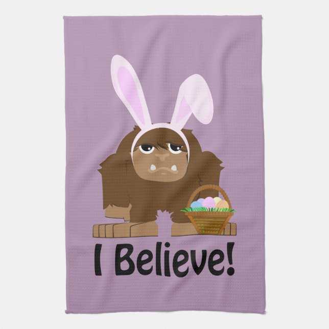 I Believe! Easter Bigfoot Kitchen Towel (Vertical)