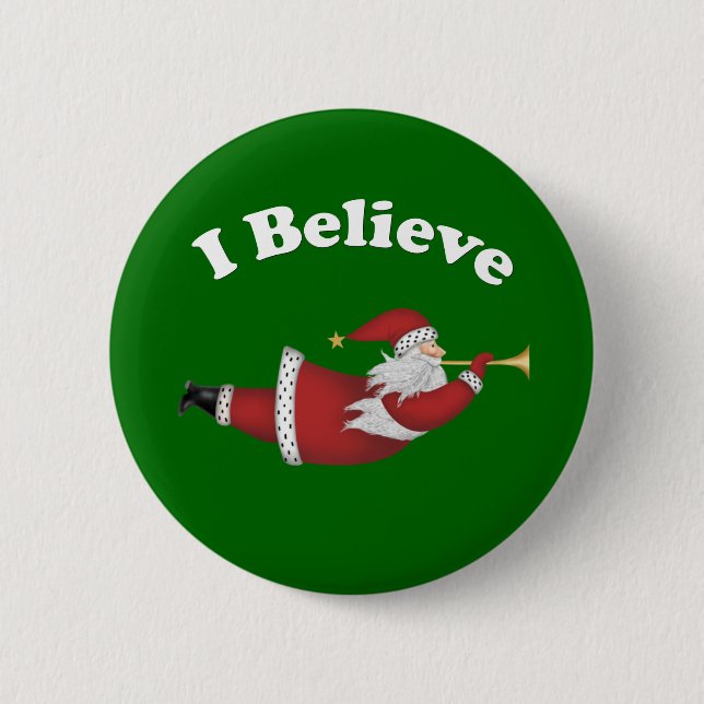 I Believe Flying Santa 2 Inch Round Button (Front)