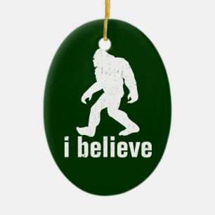 I Believe - green and white Ceramic Ornament