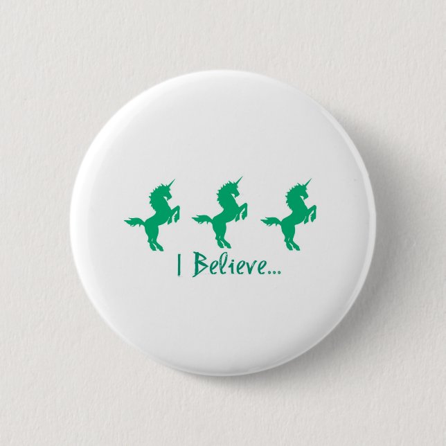 I Believe Green Unicorn Design 2 Inch Round Button (Front)