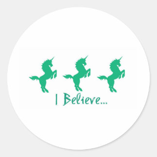 I Believe Green Unicorn Design Classic Round Sticker