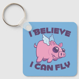I Believe I Can Fly Cute Kawaii Piggy Keychain