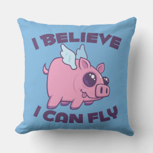 I Believe I Can Fly Cute Kawaii Piggy Throw Pillow