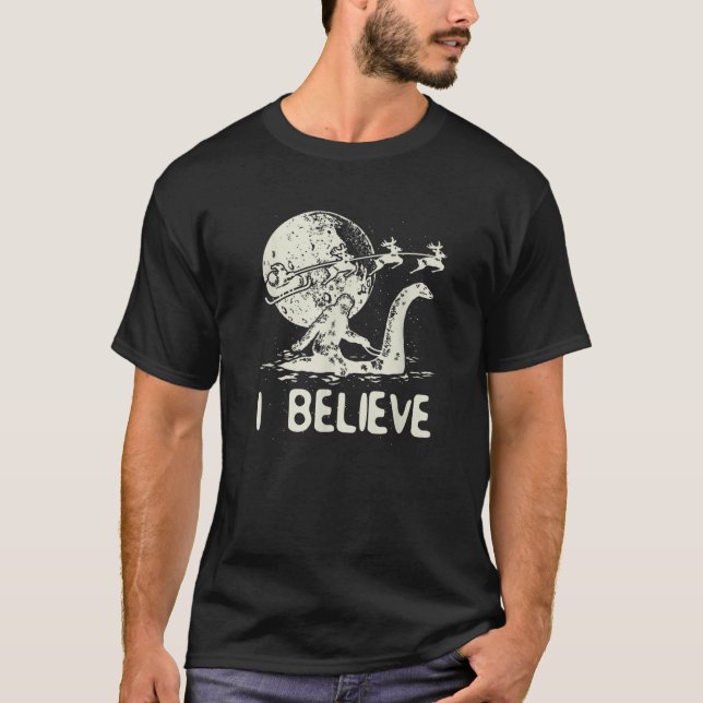 I Believe in Bigfoot Sasquatch Yeti and Santa Clau T-Shirt (Front)
