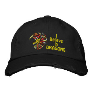 I believe in dragons embroidered hat