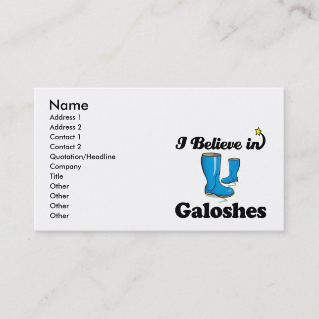 i believe in galoshes business card (Front)