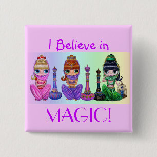 I Believe in Magic! Cute Little Genie Dolls 2 Inch Square Button